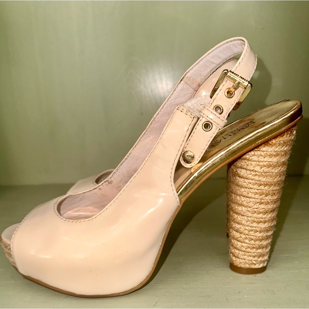 Cute Michael Kors Platform Patent Leather Sling-Back Heels w/Rope Accent, Size 9